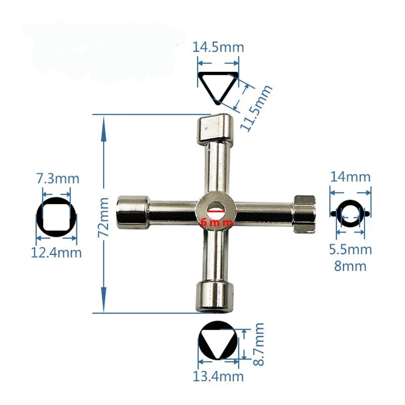 Multifunctional 4-Way Cross Key Socket Wrench for Plumbing and Utility