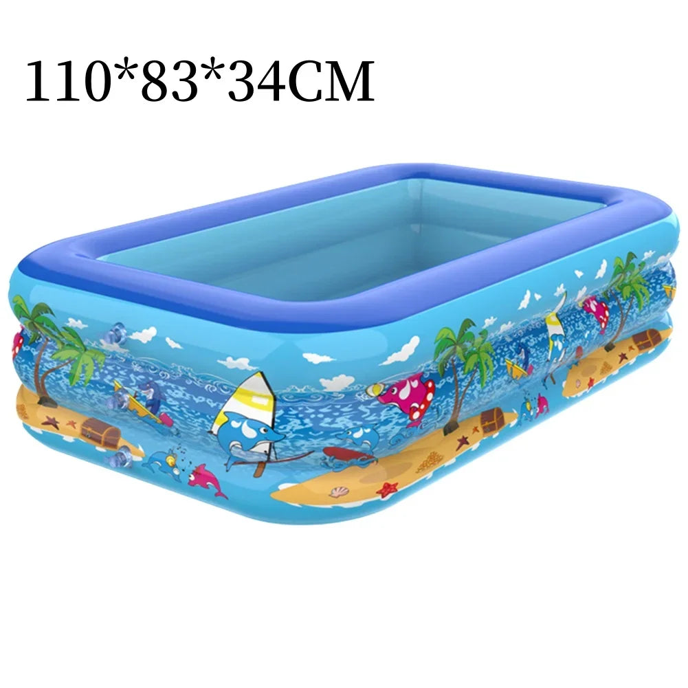 110-180CM Kids Inflatable Swimming Pool, Cartoon-Style PVC Blow-Up Pool for Summer Fun