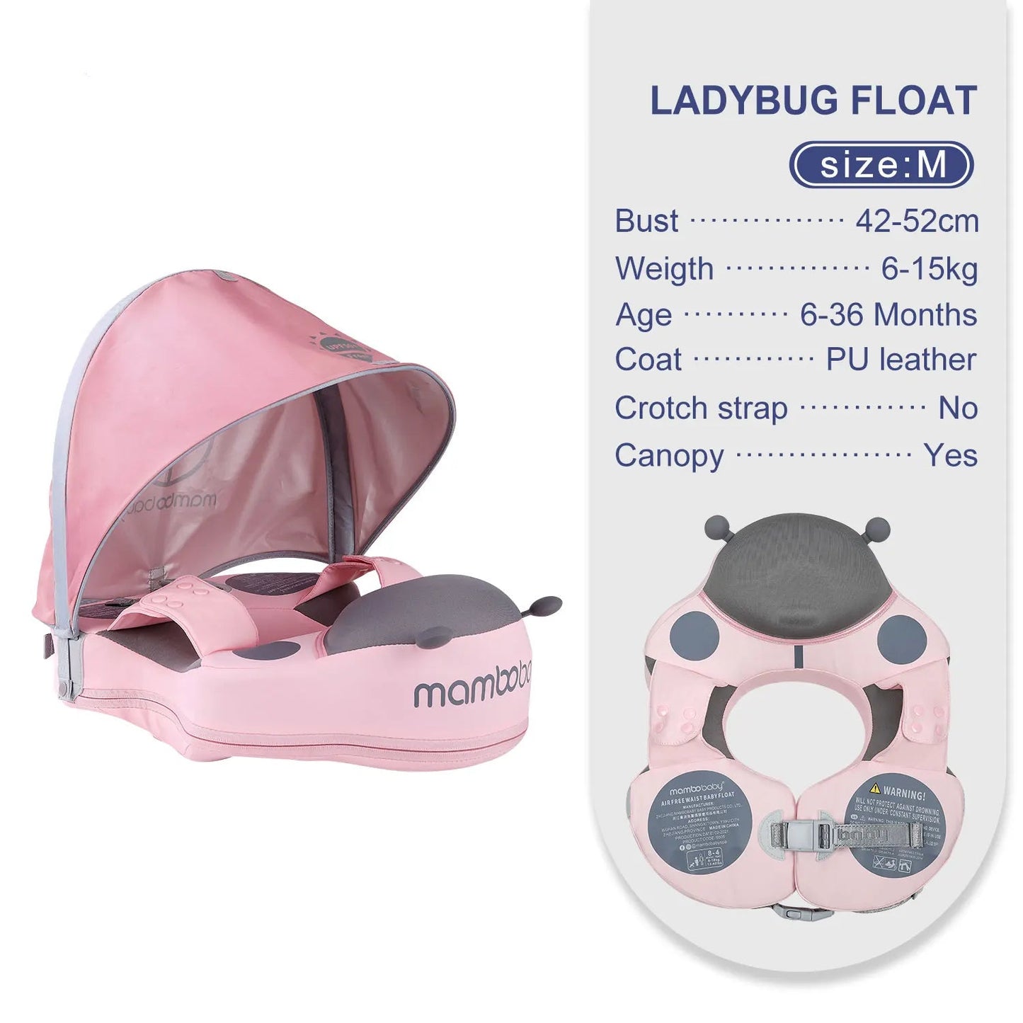 Salvagente per Bambini 6 Mesi – 7 Anni con Tettuccio Rimovibile – Non Gonfiabile, Comodo e Protettivo