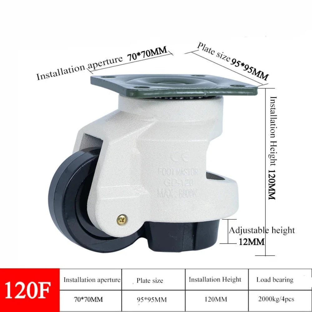 Roue de réglage du niveau, roulettes industrielles robustes pour machines lourdes GD40F/60F/80F, charge pivotante 500KG pour roues de meubles