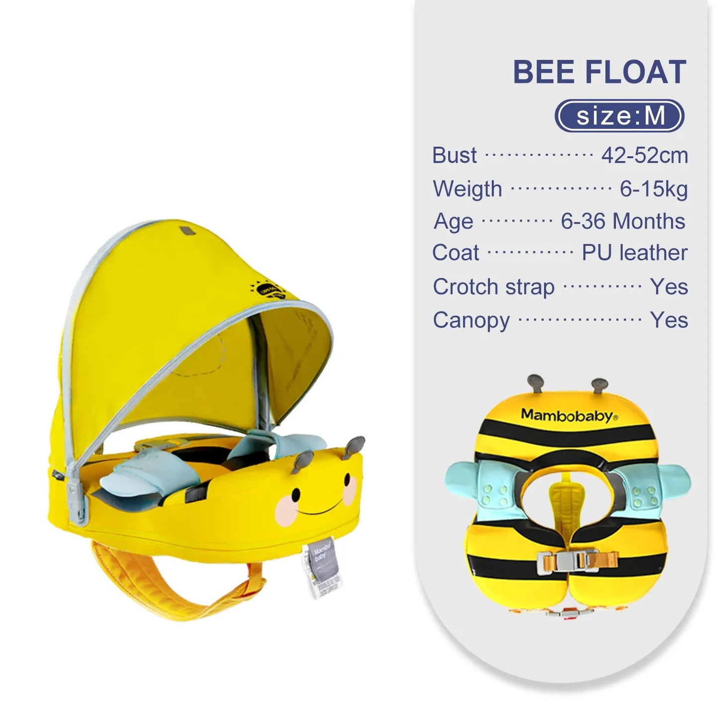 Salvagente per Bambini 6 Mesi – 7 Anni con Tettuccio Rimovibile – Non Gonfiabile, Comodo e Protettivo