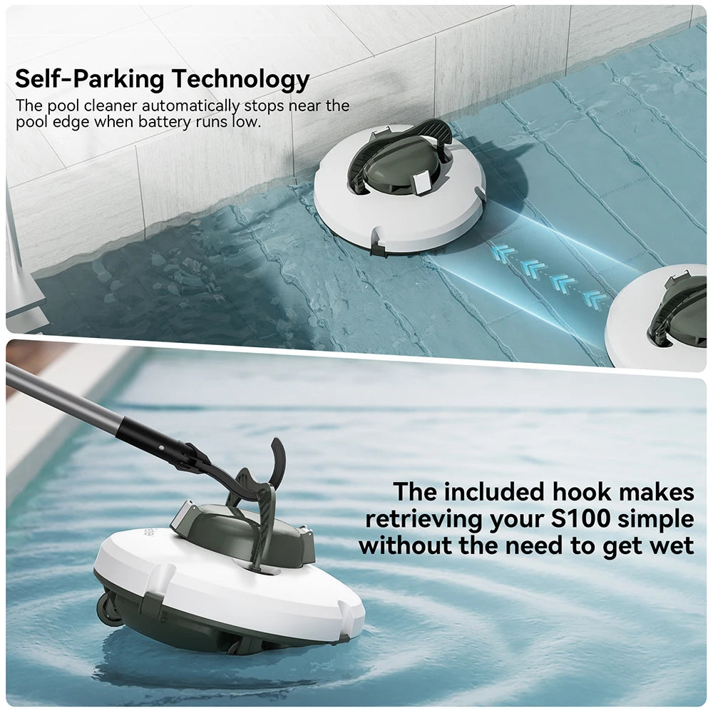 Cordless Robotic Pool Cleaner Self Parking 130 Minute Runtime for Swimming Pools up to 1076 Square Feet with 18 Degree Slope Climbing