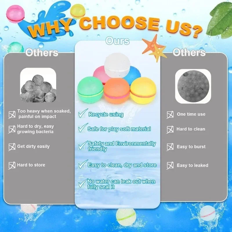 6PC Reusable Water Bombs Silicone Magnetic Water Balls Pool Water Toys