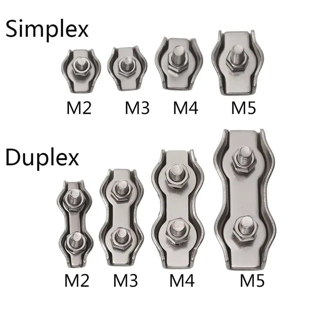 5Pcs M2-M5 Acero Inoxidable Simplex 1/2-Poste Clip de Perno Abrazadera de Cable de Cuerda Calibre de Cuerda Simple Empuñaduras Dedales Acero Inoxidable