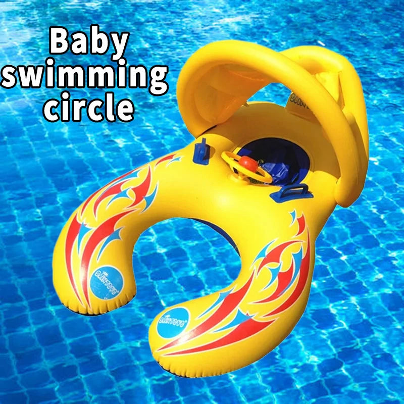 Siège d’eau pour piscine à thème sportif jaune pour enfants avec volant et coussin.
