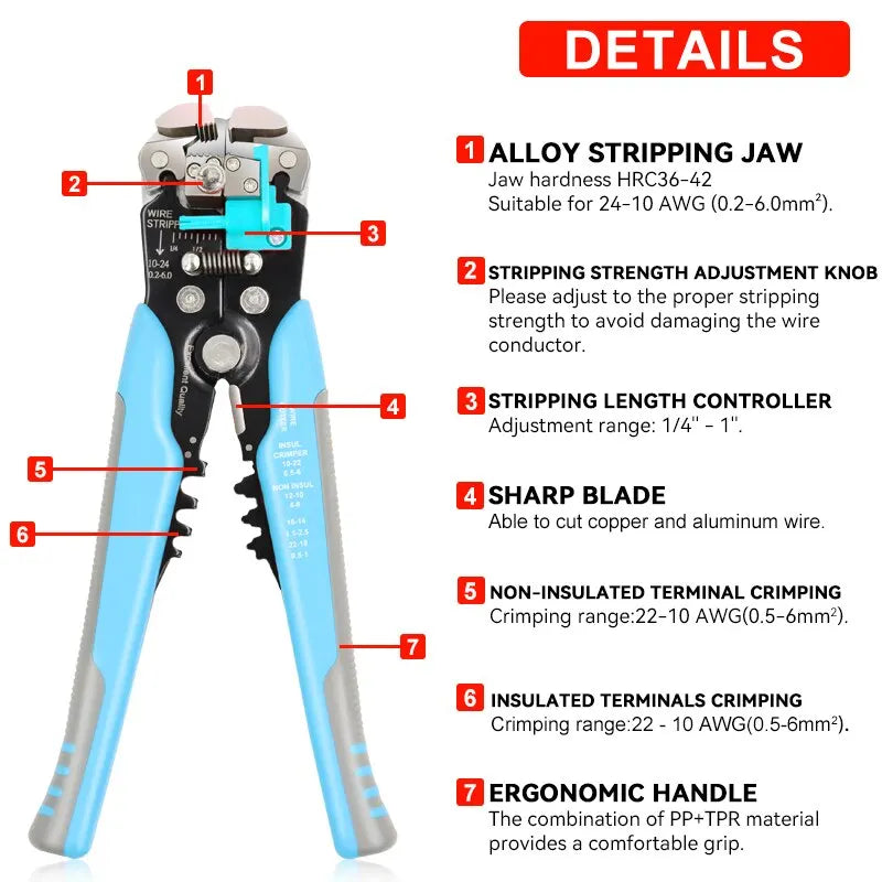 Outils à dénuder automatique YE-1 - Pince multi-outils 3 en 1 pour dénuder, couper et sertir les fils de câbles