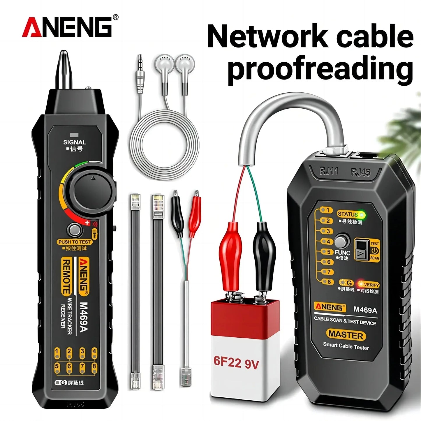 ANENG M469A Testeur de câble réseau intelligent RJ45 RJ11 Testeur de câble LAN Détecteur de fil Traceur Récepteur Outil de réparation réseau électrique