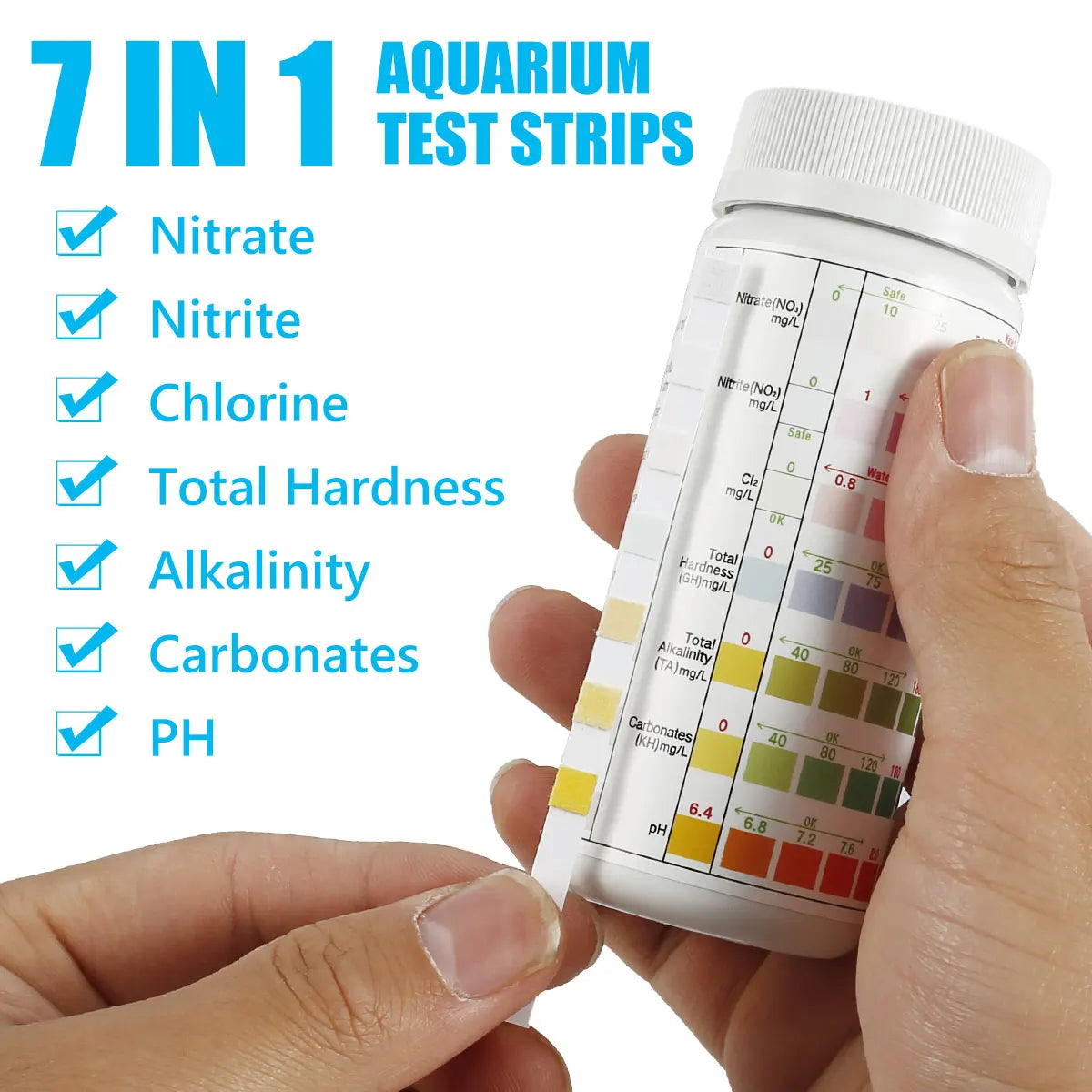 100 bandelettes de test pour aquarium 7 en 1/6 en 1/5 en 1, bandelettes de test de qualité de l'eau, bandelettes de test du pH de l'eau d'aquarium d'eau douce et d'eau salée