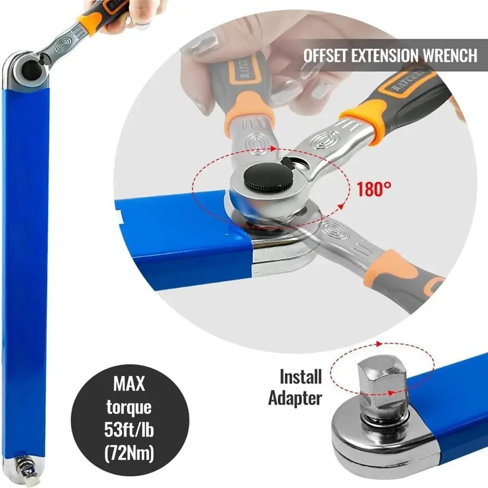 Professionelles Autoreparatur-Werkzeugset – 1/2 Zoll, 1/4 Zoll, 3/8 Zoll Nullversatz-Verlängerungsschlüssel für enge Stellen – Heimwerkzeugset