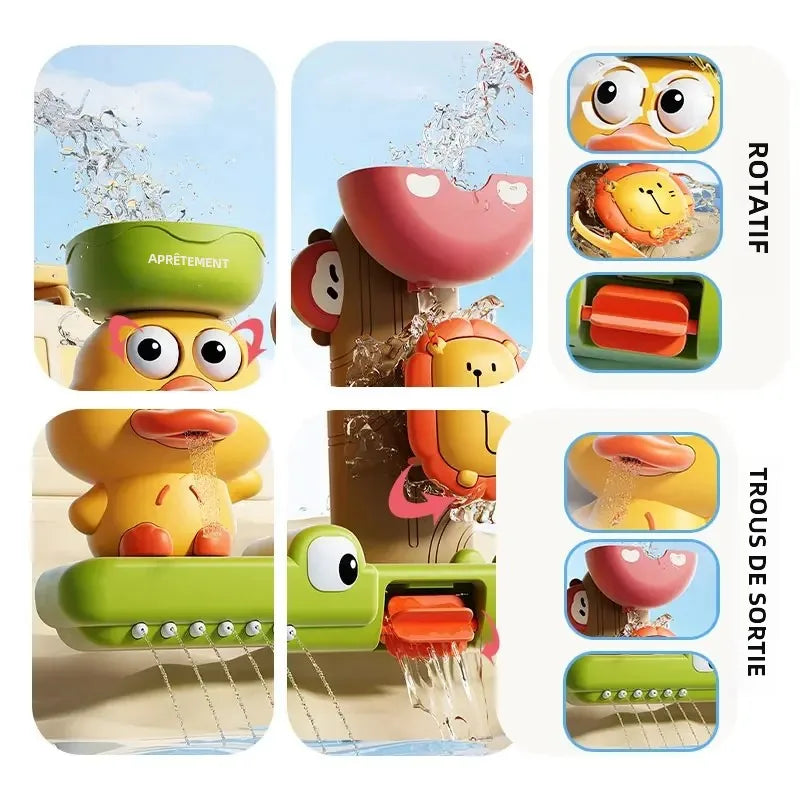 Duck & Flower Waterwheel Bath Toy with Suction Cup for Kids 0-12 Years