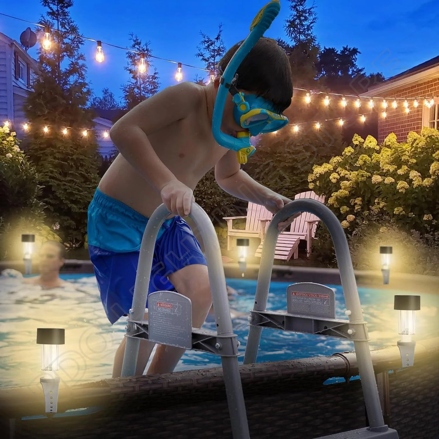 Lot de 6 cadres d'éclairage solaire de piscine à LED étanches