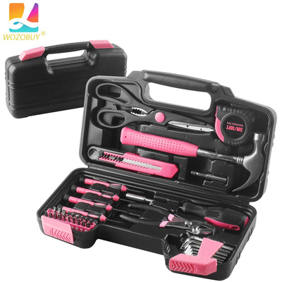 Pink Home Tool Set: 39-Piece Multipurpose Repair Kit