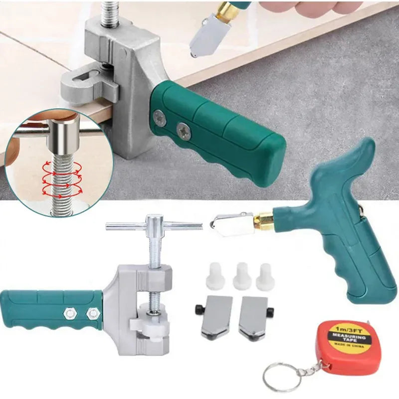 Kit de Cortador de Azulejos Portátil con Cabezal de Corte Dual para Vidrio y Cerámica