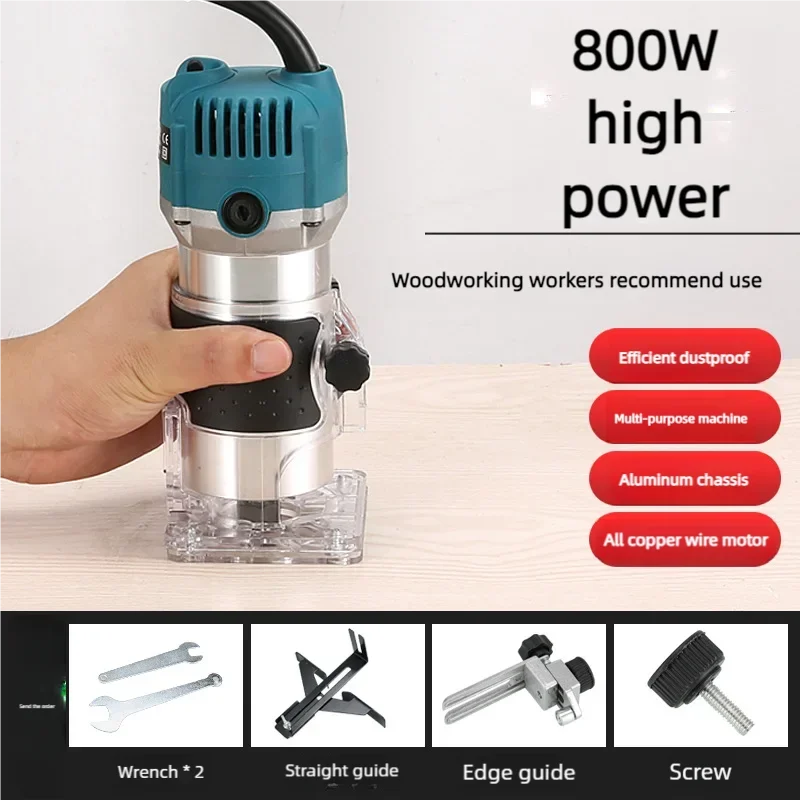 Machine à découper et rainurer le bois haute performance 800W avec pince de 6,35 mm et accessoire de rainurage en nylon.
