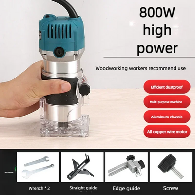 Fresatrice ad Alte Prestazioni da 800W per Rifilatura e Incastri del Legno con Mandrino da 6,35mm e Accessorio per Incastri in Nylon