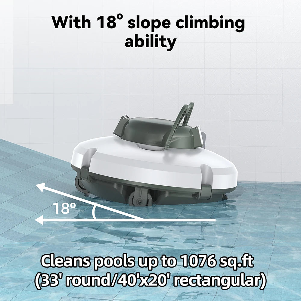Cordless Robotic Pool Cleaner Self Parking 130 Minute Runtime for Swimming Pools up to 1076 Square Feet with 18 Degree Slope Climbing
