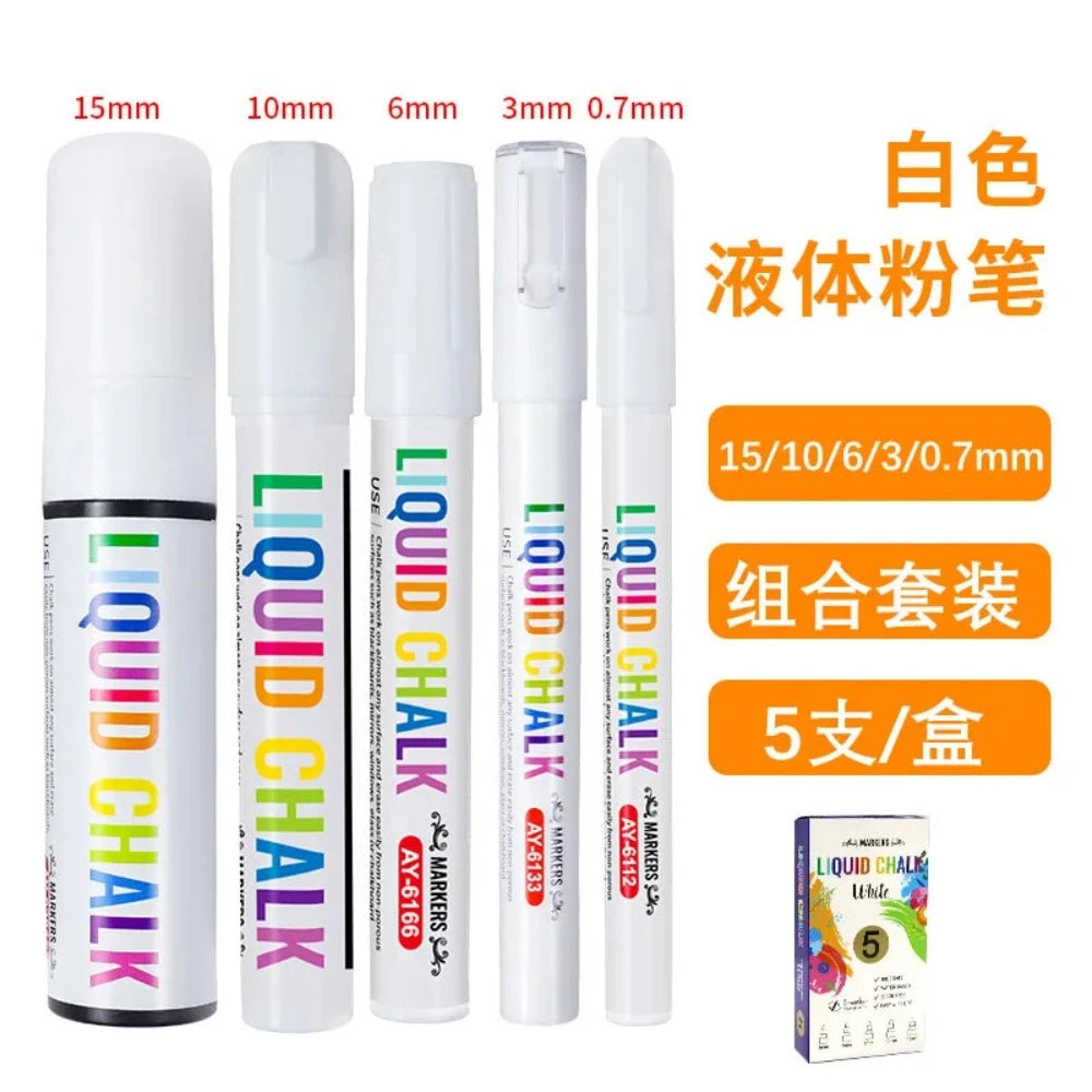 Weißes Flüssigkreide-Set, Whiteboard-Stift, Markierstift, Werbe-LED-Leuchttafel-Stift, mit Wasser löschbarer Markierstift