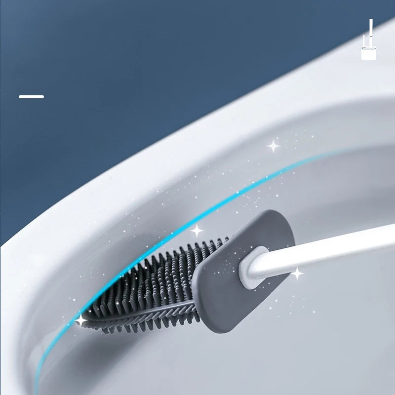 Brosse de toilette en silicone Brosse de nettoyage Tête plate Flexible Support mural Brosse nettoyante pour cuvette de WC Ensemble pour salle de bain