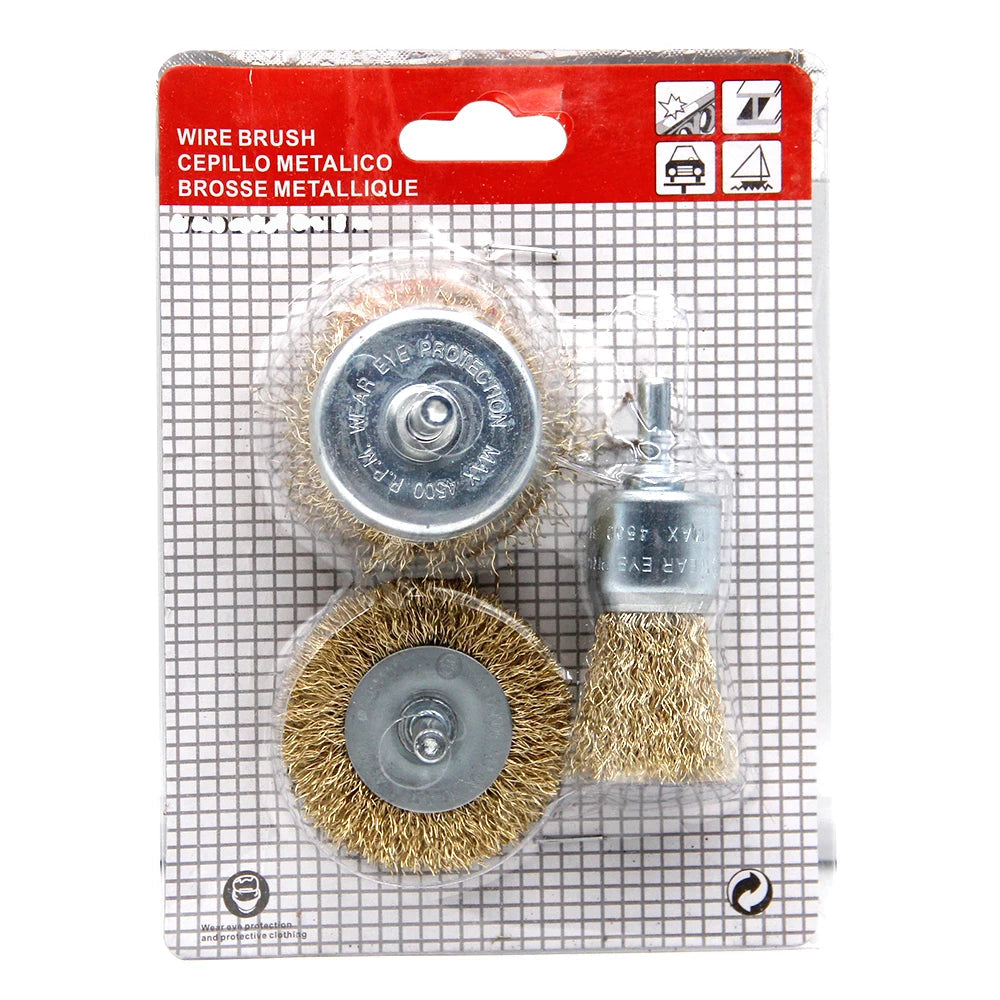 3-Piece Steel Wire Brush Set for Woodworking - T-Shaped, Bowl-Shaped, Pen-Shaped