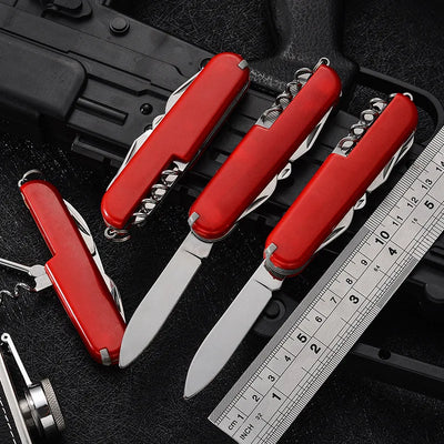 9-in-1 Multifunctional Swiss Folding Knife Stainless Steel Pocket Multi-Tool for Camping, Hunting, Fishing, and Outdoor Survival