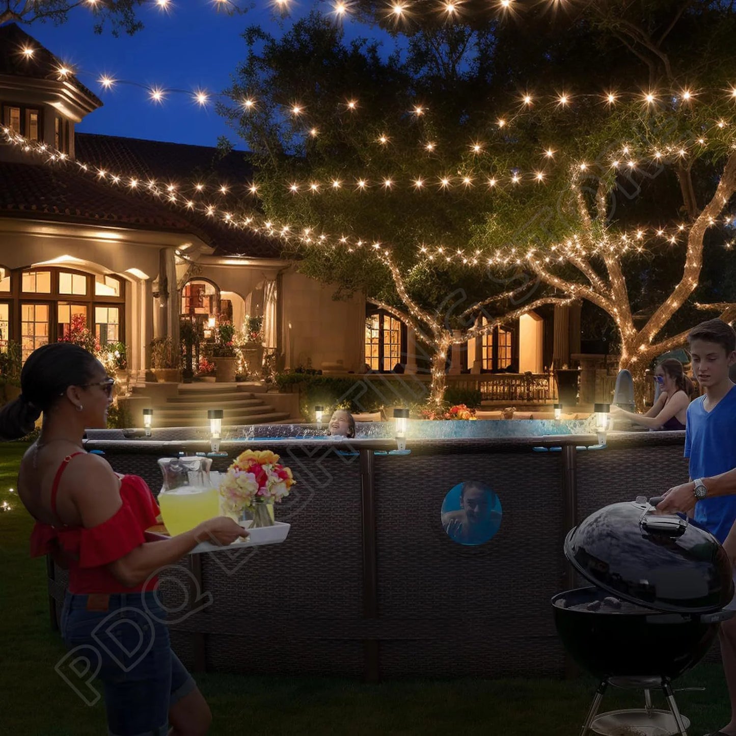 Lot de 6 cadres d'éclairage solaire de piscine à LED étanches