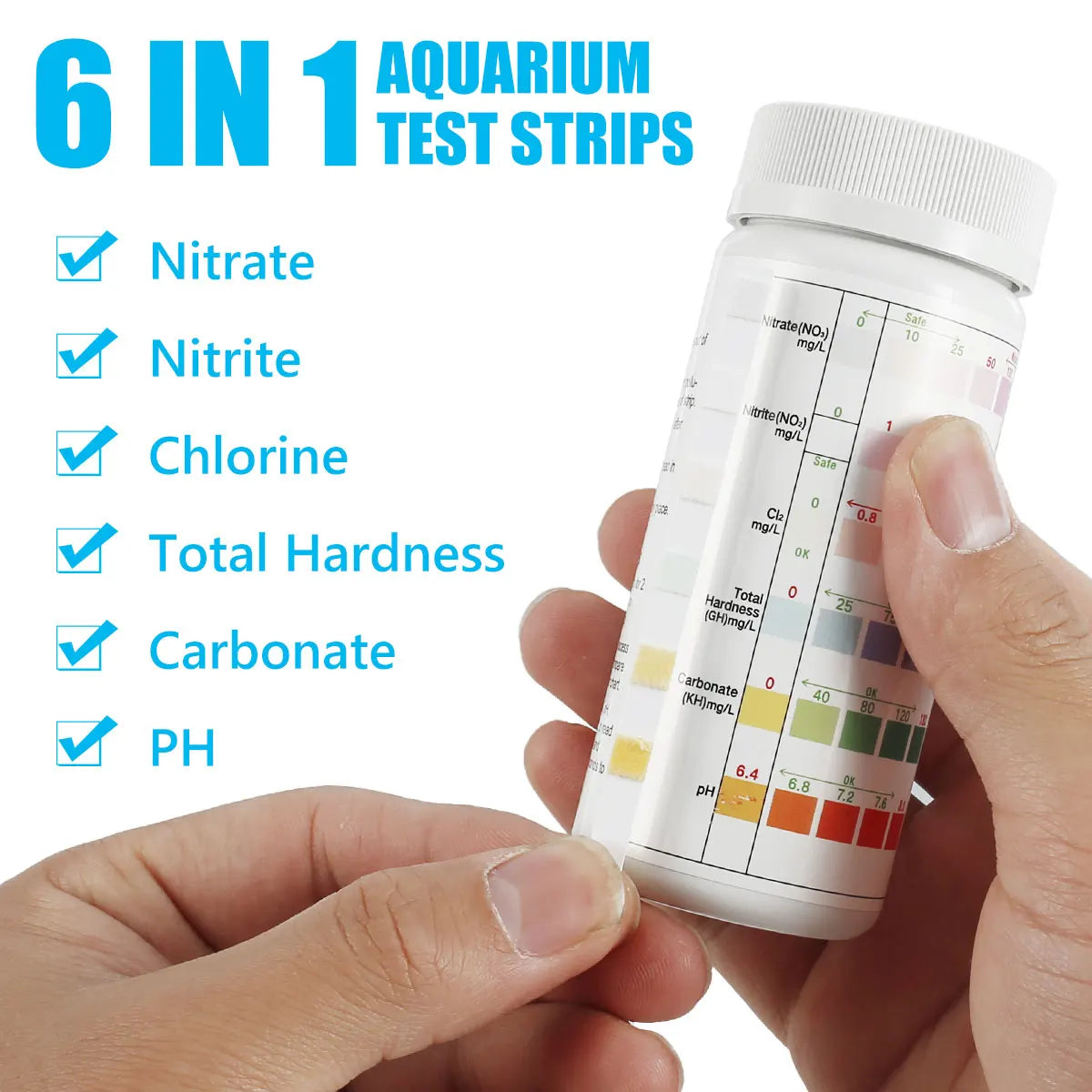 100 bandelettes de test pour aquarium 7 en 1/6 en 1/5 en 1, bandelettes de test de qualité de l'eau, bandelettes de test du pH de l'eau d'aquarium d'eau douce et d'eau salée