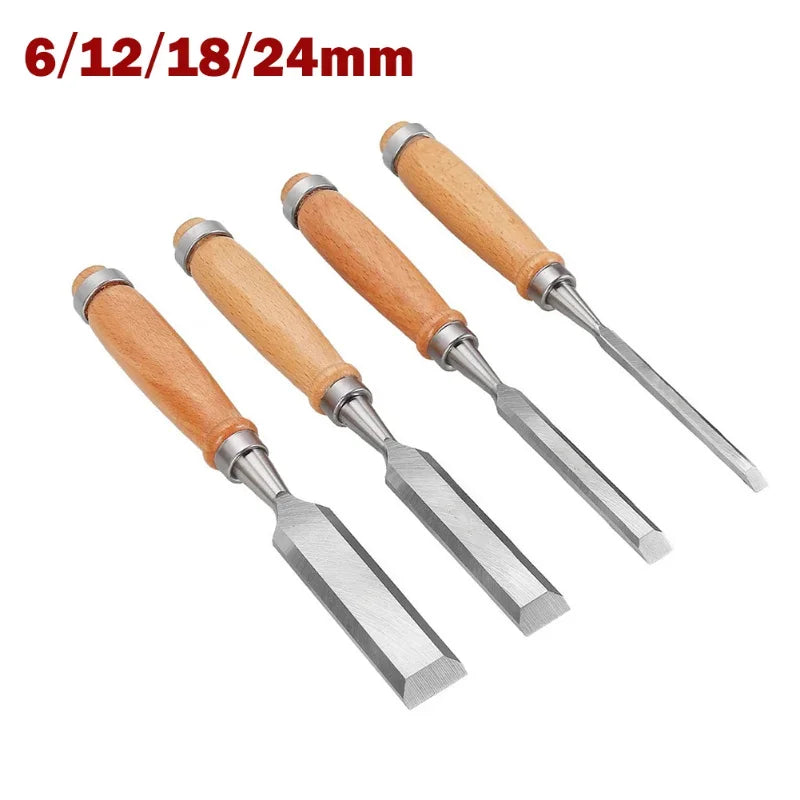 Ensemble de ciseaux à bois professionnels - 4 pièces de gouges à main pour le bricolage du travail du bois