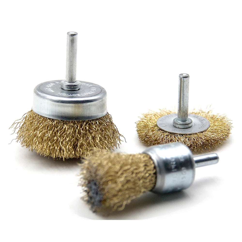 3-Piece Steel Wire Brush Set for Woodworking - T-Shaped, Bowl-Shaped, Pen-Shaped