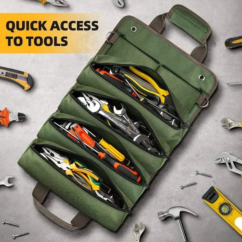 Portable Roll Up Oxford Tool Organizer Bag Multi Pocket Small Tool Pouch for Handyman Electrician DIY Use
