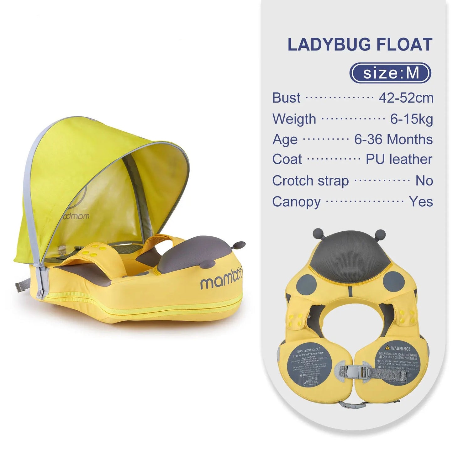 Salvagente per Bambini 6 Mesi – 7 Anni con Tettuccio Rimovibile – Non Gonfiabile, Comodo e Protettivo