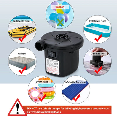 Portable Electric Air Pump 160W AC/DC Inflator/Deflator for Air Mattress, Inflatable Boat, Pool, and Camping Gear