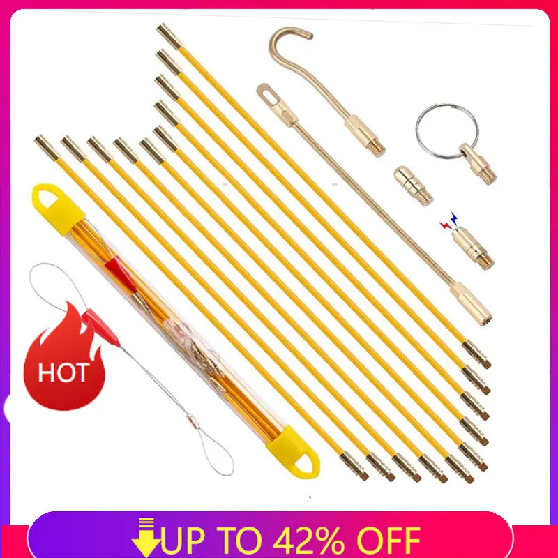 10 Stücke 45 CM/33 CM Fiberglas Draht Kabel Push Puller Laufstangen Fisch Ziehen Kit Wand Elektrische Drähte Mit Hakenstangen Werkzeug