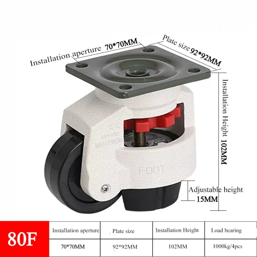 Roue de réglage du niveau, roulettes industrielles robustes pour machines lourdes GD40F/60F/80F, charge pivotante 500KG pour roues de meubles