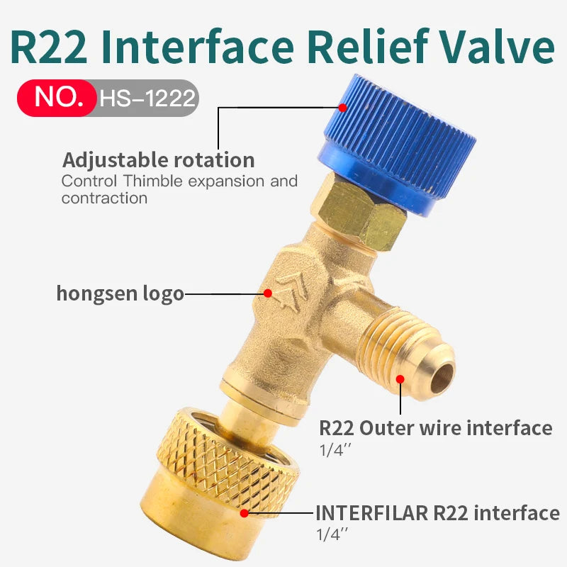 HS R410a R22 Outil de réfrigération Adaptateur de valve de sécurité pour climatisation Raccord d'adaptateur en cuivre pour charge de réfrigération R410A