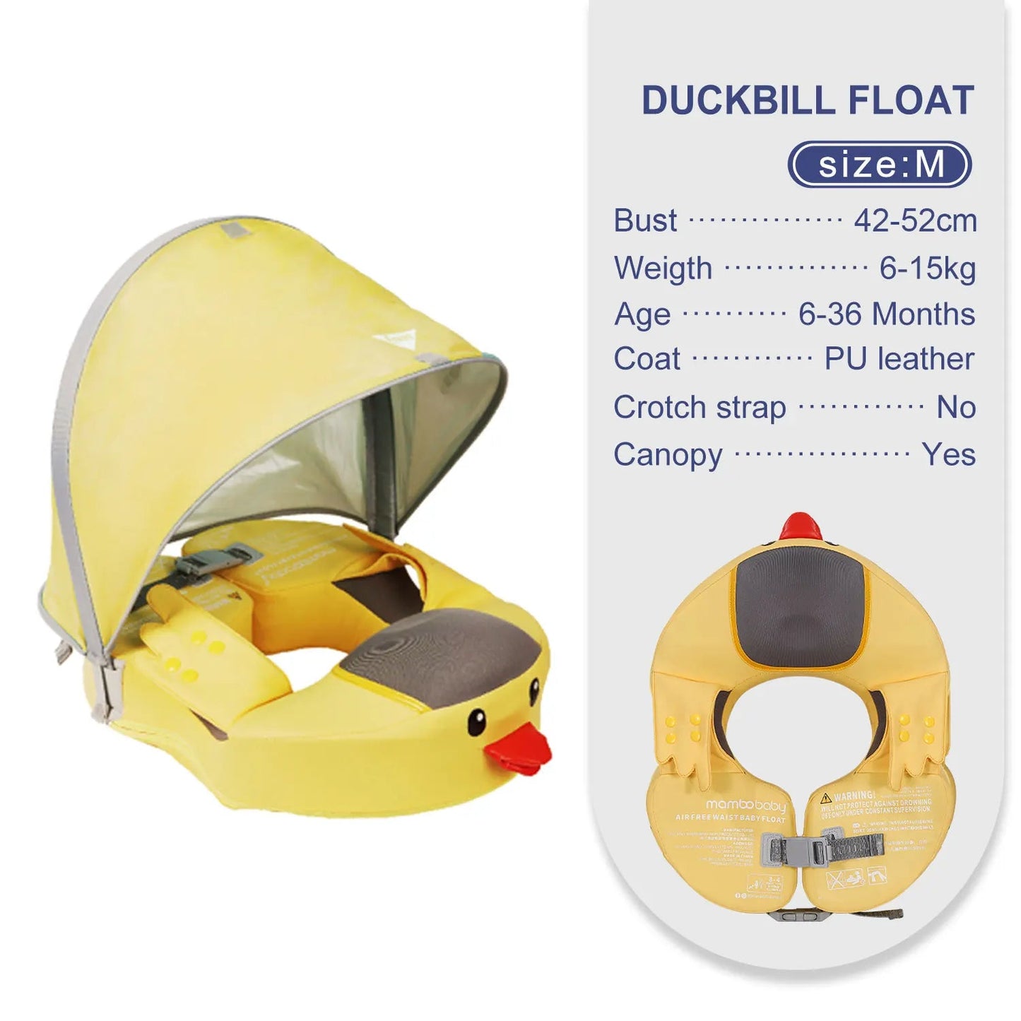 Salvagente per Bambini 6 Mesi – 7 Anni con Tettuccio Rimovibile – Non Gonfiabile, Comodo e Protettivo