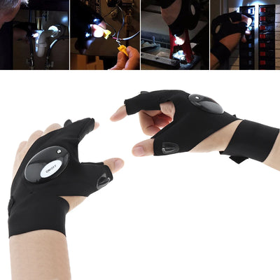 Elastische Baumwollhalbfingerhandschuhe mit LED-Taschenlampe für nächtliche Reparaturen zu Hause