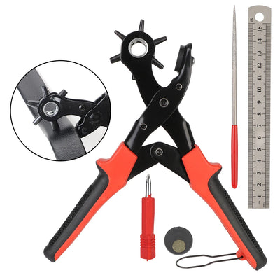 6-Hole Punch Plier Set - DIY Leathercraft Hand Tool for Strap, Belt, Saddle
