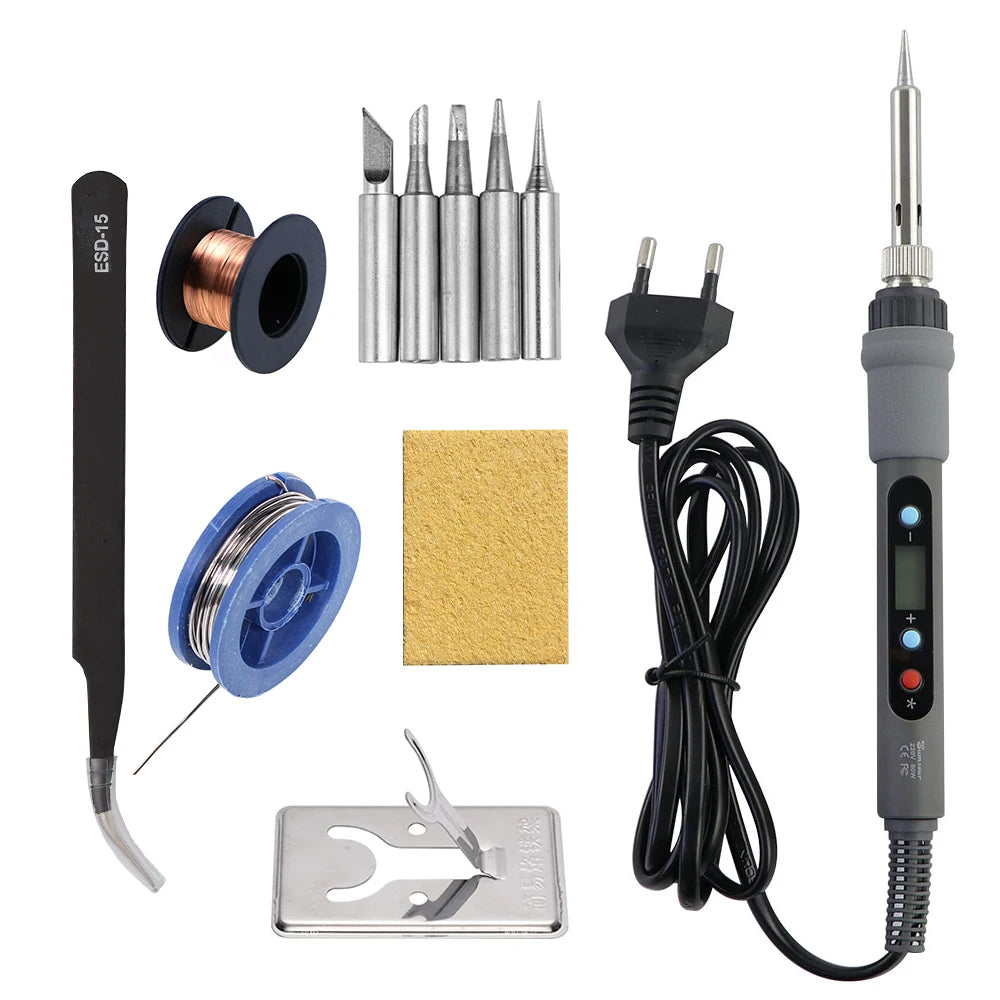 80W Adjustable Temperature Soldering Iron Kit with Digital LCD Display and Accessories