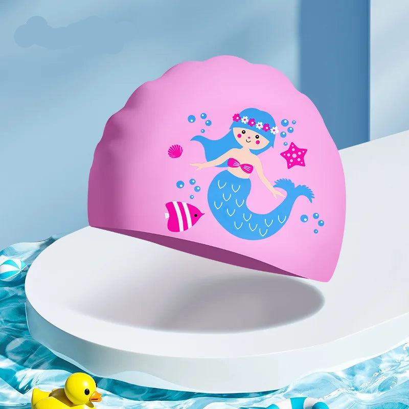Children's Cartoon Silicone Swimming Cap - Waterproof & Comfortable
