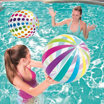 Bunt gestreifter, transparenter, aufblasbarer Strandball für Strand-, Pool- und Partyspiele (ab 14 Jahren))