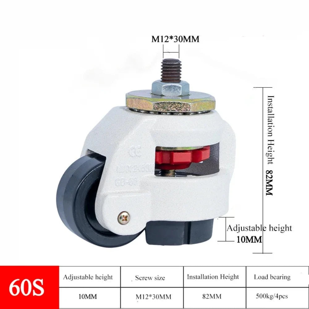 Roue de réglage du niveau, roulettes industrielles robustes pour machines lourdes GD40F/60F/80F, charge pivotante 500KG pour roues de meubles