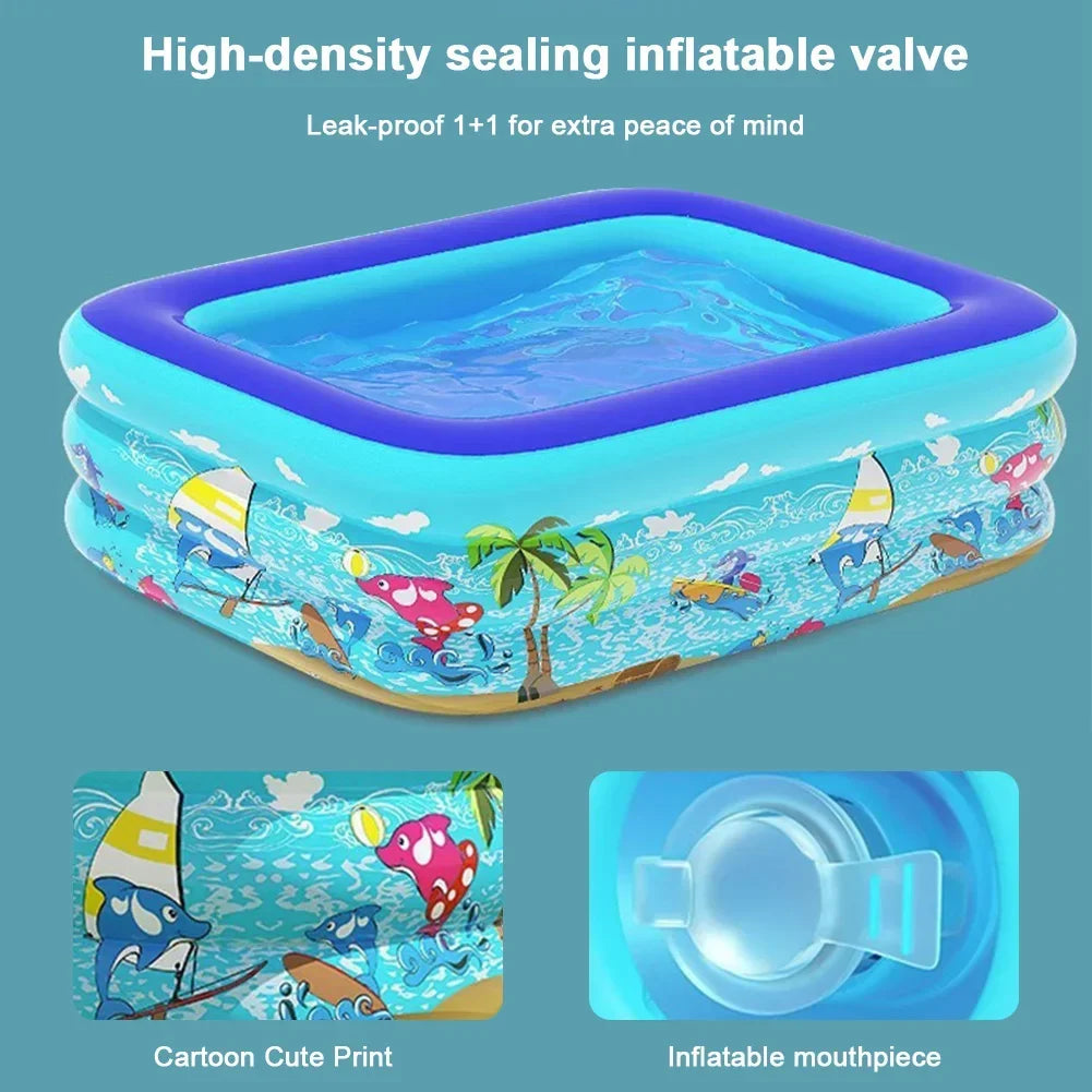 110-180CM Kids Inflatable Swimming Pool, Cartoon-Style PVC Blow-Up Pool for Summer Fun