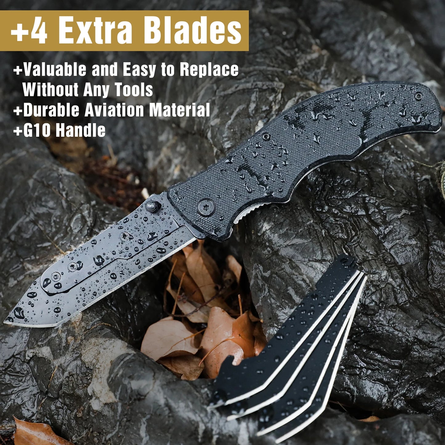 Cuchillo Plegable de Supervivencia al Aire Libre con 5 Hojas - Herramienta Multifuncional de Bolsillo
