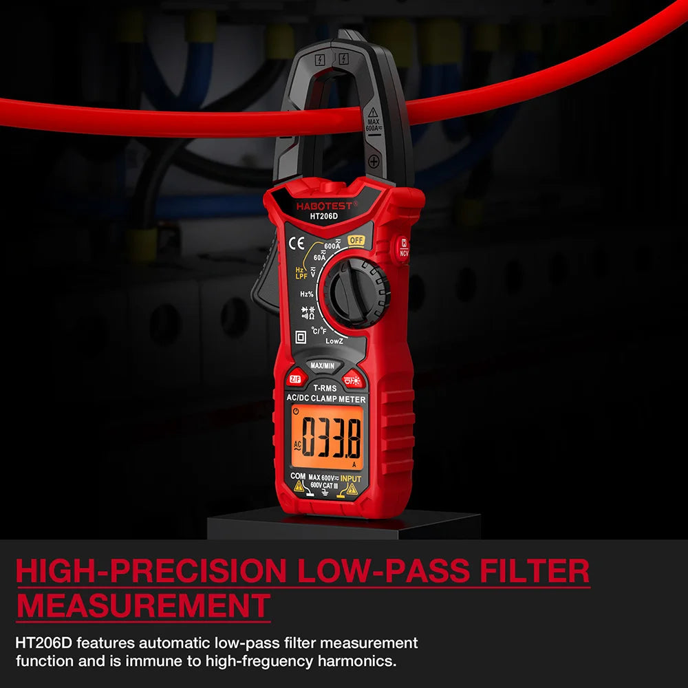 HABOTEST HT206 pince multimètre numérique courant cc/AC 600A multimètre ampèremètre testeur de tension voiture Amp Hz capacité NCV Ohm Test