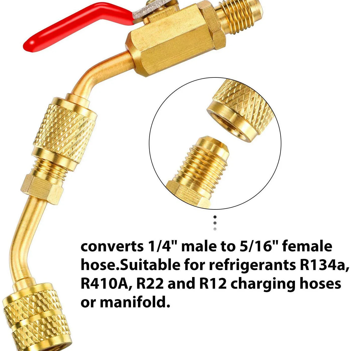 Vanne à bille compacte à angle pour réfrigérant de climatisation, 3 vannes à bille à angle et 4 adaptateurs utiles, SAE pour R410A R134A R12