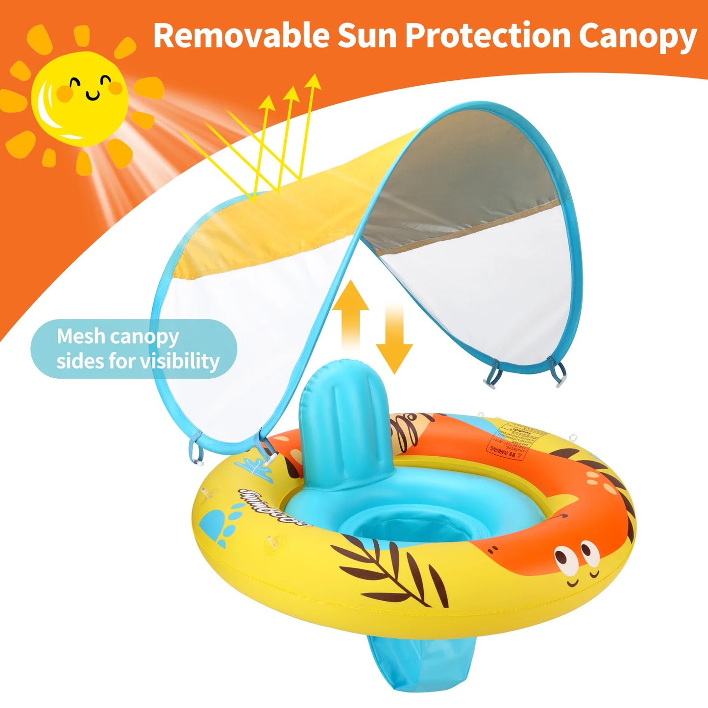 Inflatable Dinosaur Baby Swimming Float Seat with Canopy for Pool Kids Water Toy Swim Ring Boat
