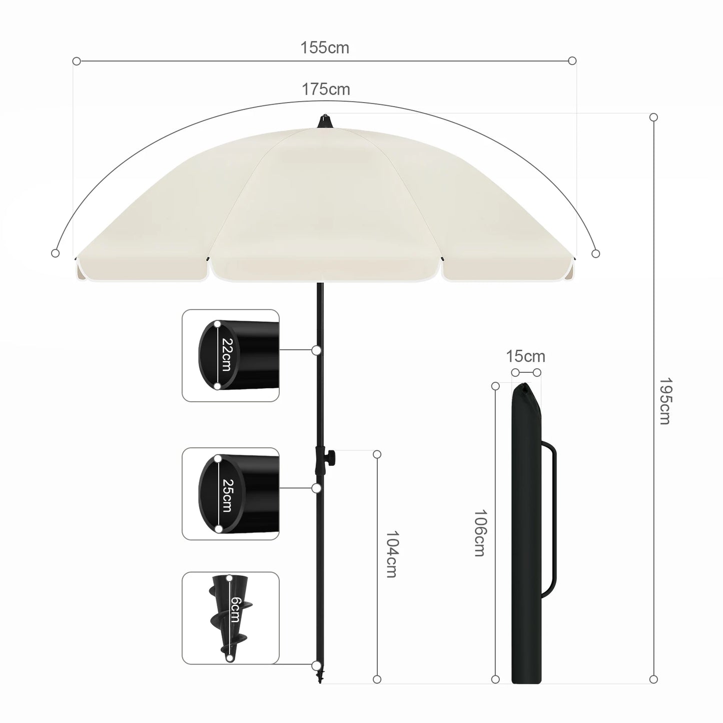 Height-Adjustable Tilt UV-Resistant Balcony Beach Umbrella Outdoor Canopy Terrace Awning