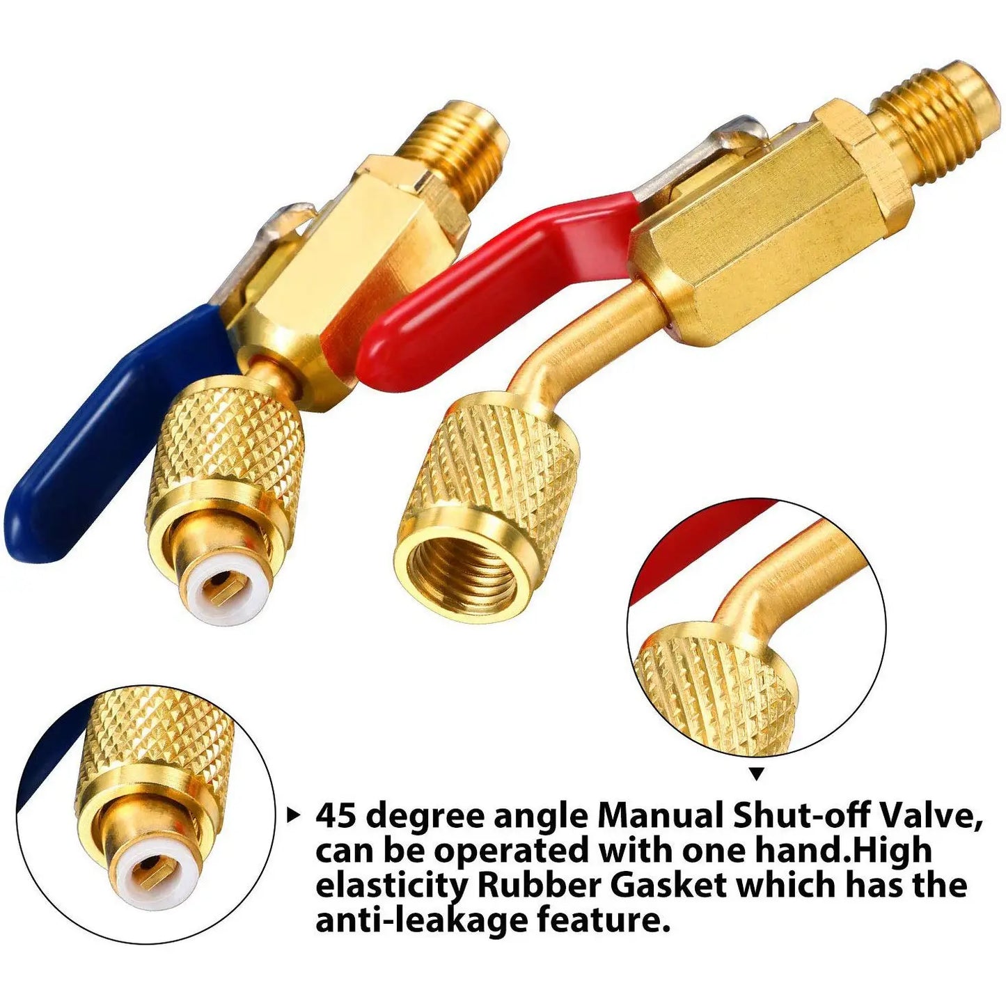 Vanne à bille compacte à angle pour réfrigérant de climatisation, 3 vannes à bille à angle et 4 adaptateurs utiles, SAE pour R410A R134A R12