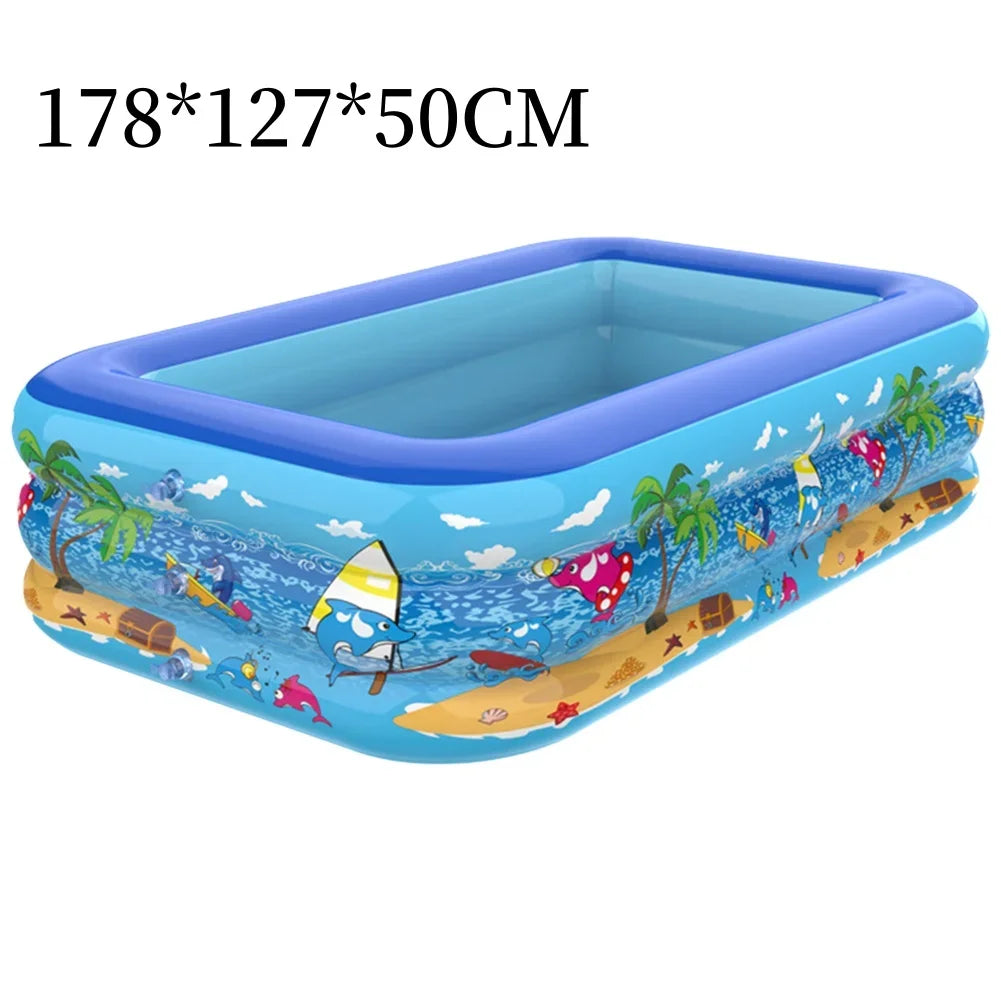 110-180CM Kids Inflatable Swimming Pool, Cartoon-Style PVC Blow-Up Pool for Summer Fun