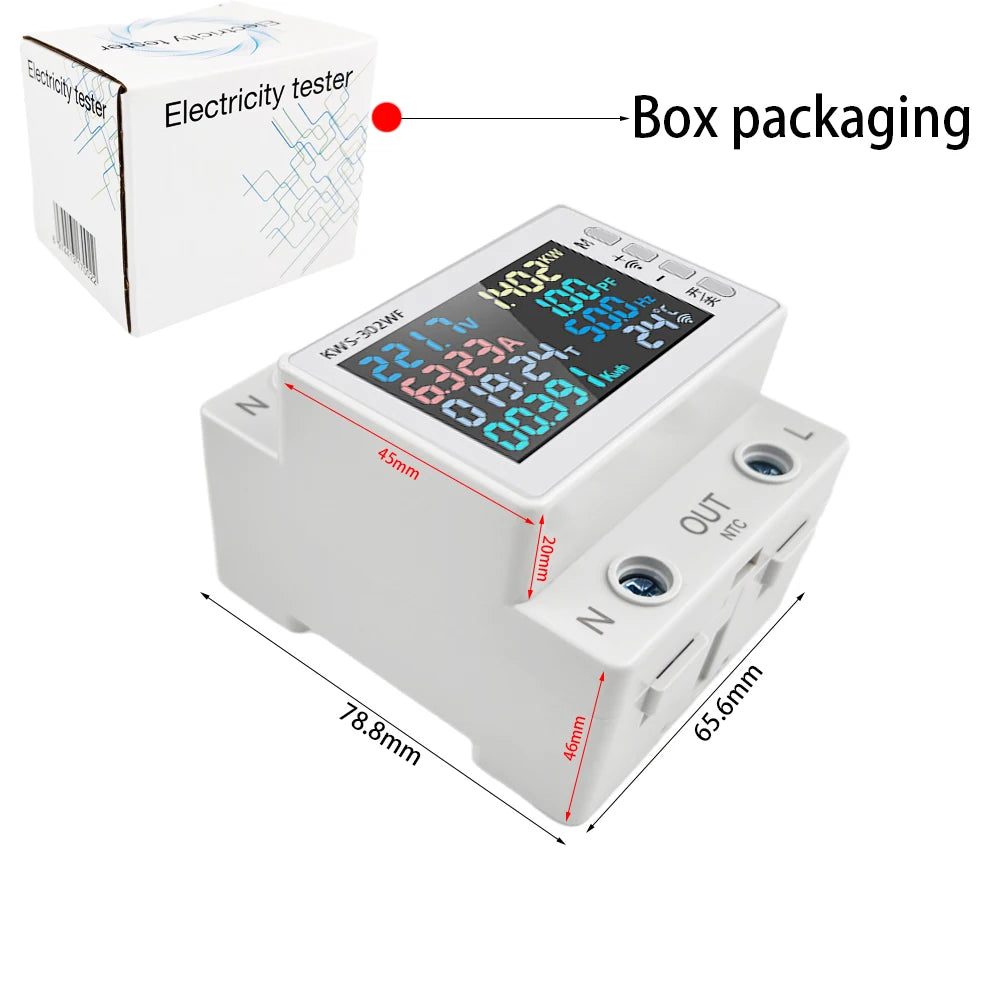 63A Tuya WIFI Smart Life Voltmètre AC170-270V Ampèremètre Wattmètre Compteur de consommation électrique Compteur KWH Compteur d'énergie